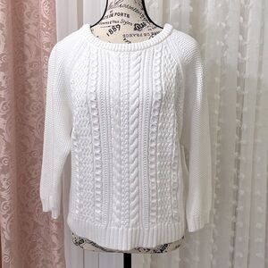 J Crew Rolled Neck Cable Knit Cotton Sweater